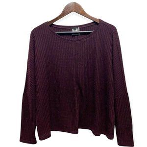 H By Bordeaux Sz S Long Sleeve Round Neck Waffle Knit Shirt Red Burgundy NWOT